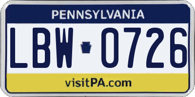 PA license plate LBW0726