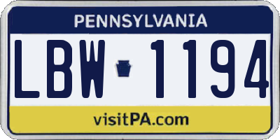 PA license plate LBW1194