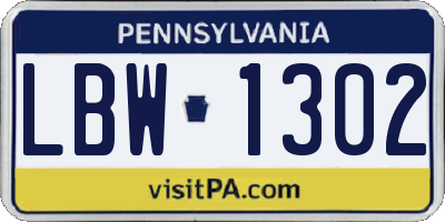 PA license plate LBW1302