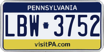 PA license plate LBW3752
