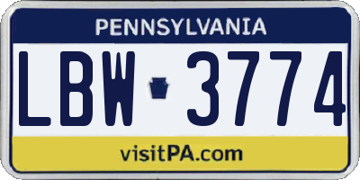 PA license plate LBW3774