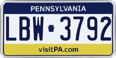 PA license plate LBW3792