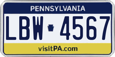 PA license plate LBW4567