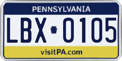 PA license plate LBX0105