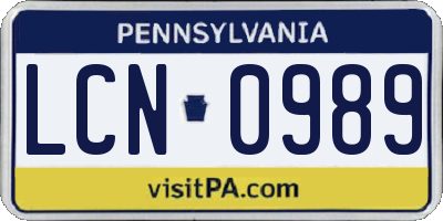 PA license plate LCN0989