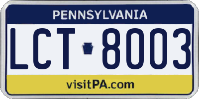 PA license plate LCT8003
