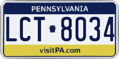 PA license plate LCT8034