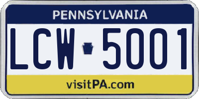PA license plate LCW5001