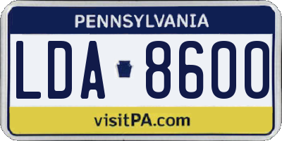 PA license plate LDA8600