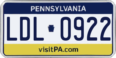 PA license plate LDL0922