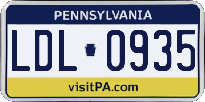PA license plate LDL0935