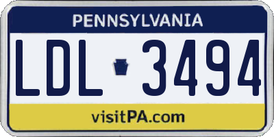 PA license plate LDL3494