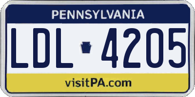 PA license plate LDL4205