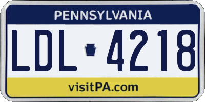 PA license plate LDL4218