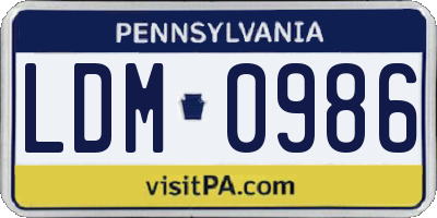 PA license plate LDM0986