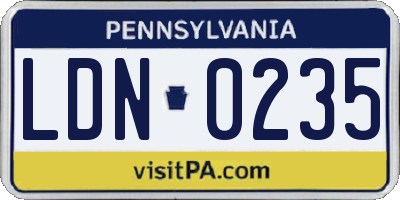 PA license plate LDN0235
