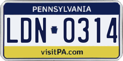 PA license plate LDN0314