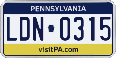 PA license plate LDN0315
