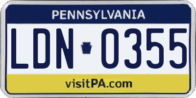 PA license plate LDN0355