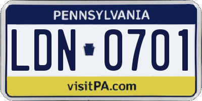 PA license plate LDN0701