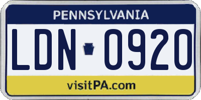 PA license plate LDN0920
