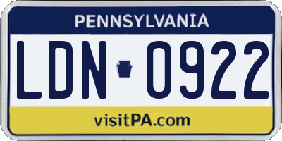 PA license plate LDN0922