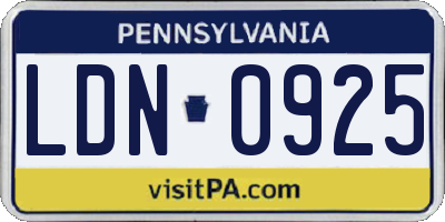 PA license plate LDN0925