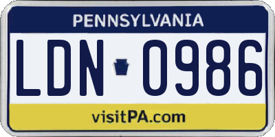 PA license plate LDN0986