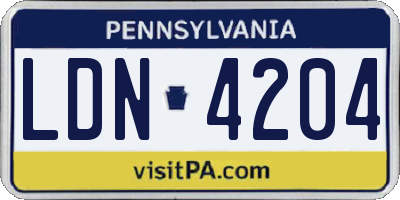 PA license plate LDN4204