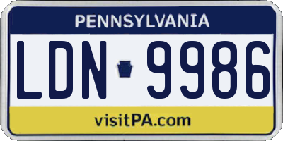 PA license plate LDN9986