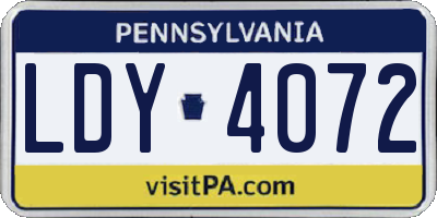 PA license plate LDY4072