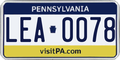 PA license plate LEA0078