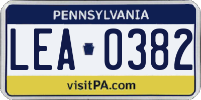 PA license plate LEA0382