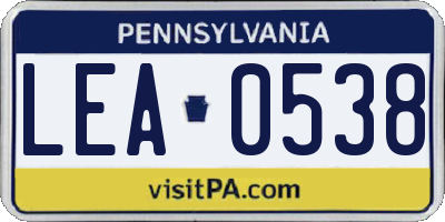 PA license plate LEA0538