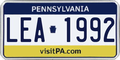 PA license plate LEA1992
