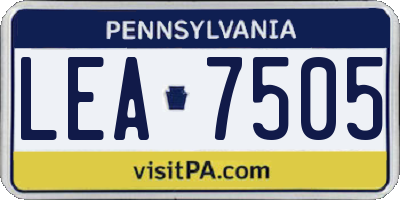 PA license plate LEA7505