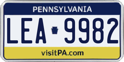PA license plate LEA9982