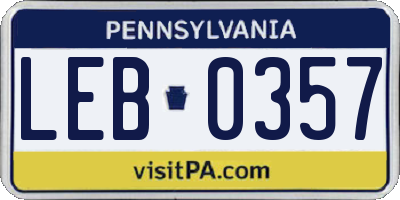 PA license plate LEB0357