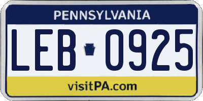 PA license plate LEB0925