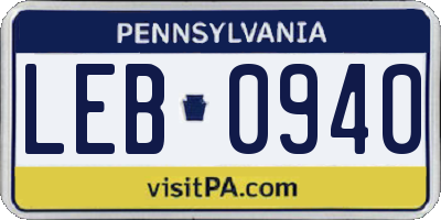 PA license plate LEB0940