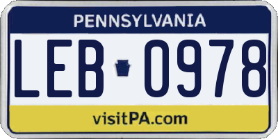 PA license plate LEB0978