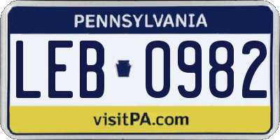 PA license plate LEB0982