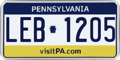 PA license plate LEB1205