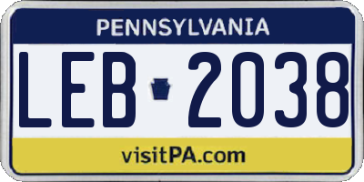 PA license plate LEB2038