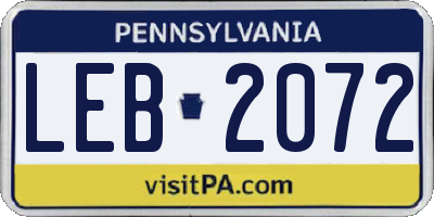PA license plate LEB2072