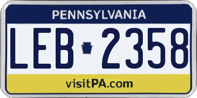 PA license plate LEB2358