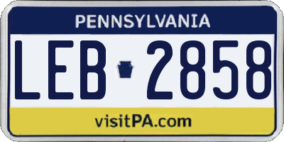 PA license plate LEB2858