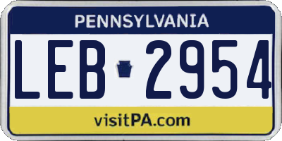 PA license plate LEB2954