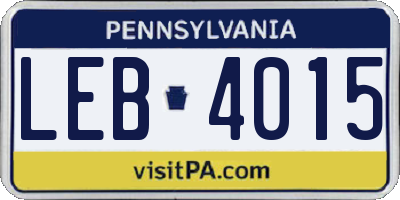 PA license plate LEB4015