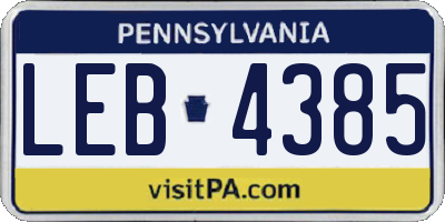 PA license plate LEB4385